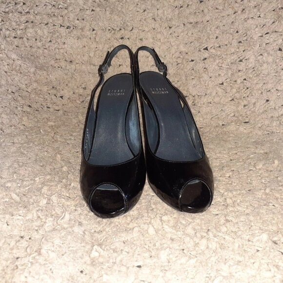 STUART WEITZMAN-Black Patent Leather Peep Toe-Stiletto-Sz 8-Excellent - Picture 2 of 6